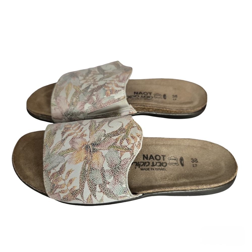 Naot Skylar Leather Slide Sandal Ivory Blush Floral‎